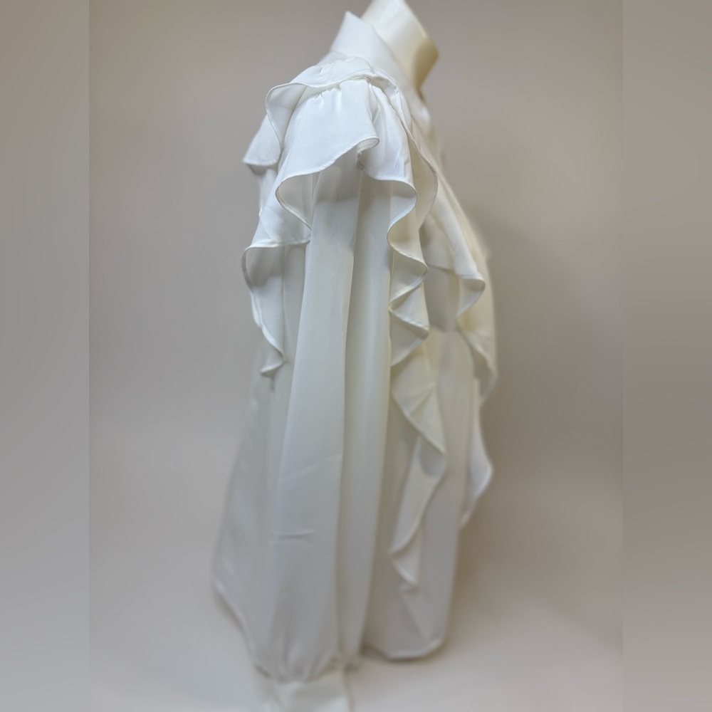 Express White Ruffle Blouse (Sheer) - Picture 6 of 8